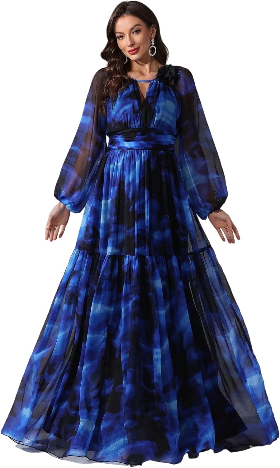 Womens Summer Dresses,Floral Patterns Vintage Elegant Cocktail Long Sleeve Boho Casual Maxi Wedding Guest Dresses for Women - Image 16