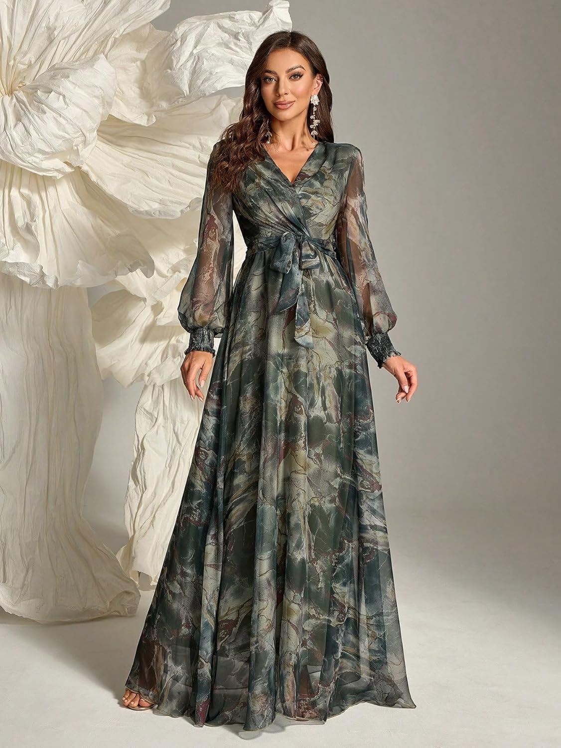 Womens Summer Dresses,Floral Patterns Vintage Elegant Cocktail Long Sleeve Boho Casual Maxi Wedding Guest Dresses for Women - Image 3