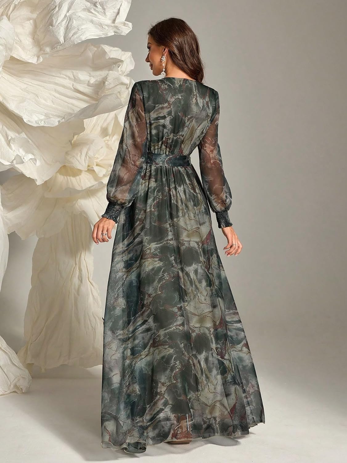 Womens Summer Dresses,Floral Patterns Vintage Elegant Cocktail Long Sleeve Boho Casual Maxi Wedding Guest Dresses for Women - Image 5