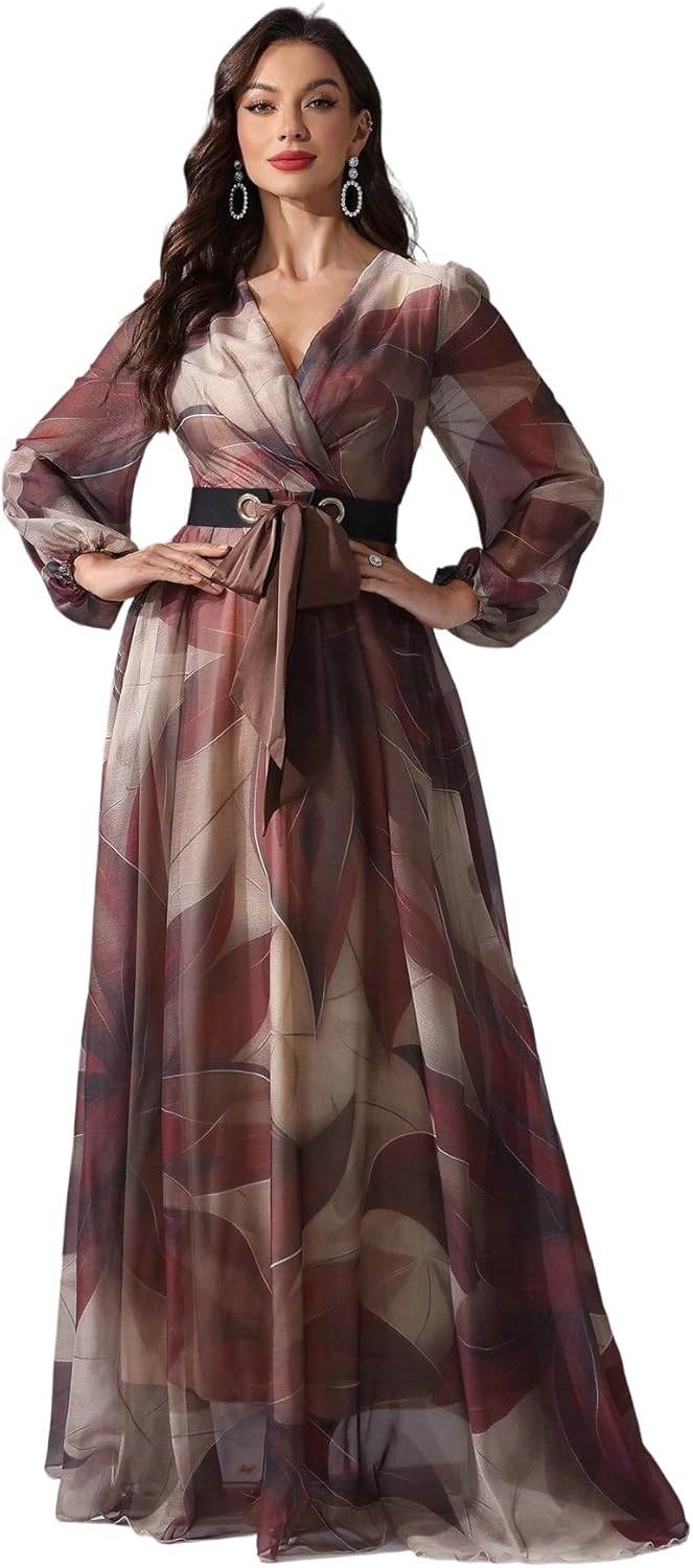 Womens Summer Dresses,Floral Patterns Vintage Elegant Cocktail Long Sleeve Boho Casual Maxi Wedding Guest Dresses for Women - Image 7