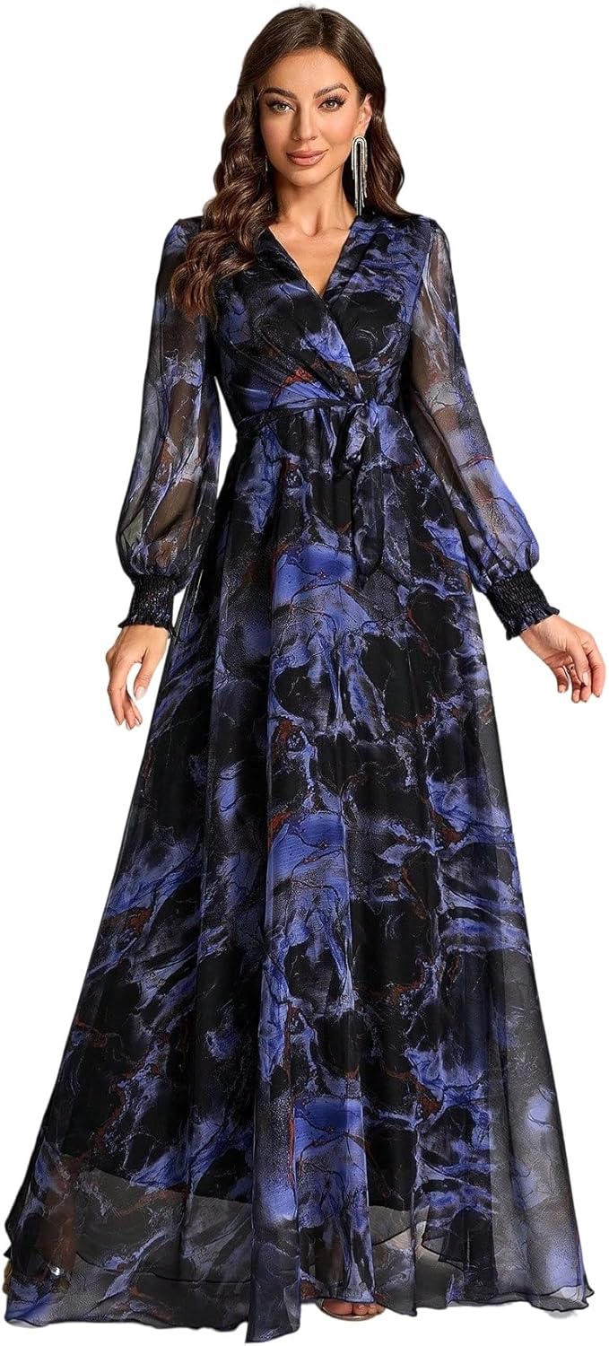 Womens Summer Dresses,Floral Patterns Vintage Elegant Cocktail Long Sleeve Boho Casual Maxi Wedding Guest Dresses for Women - Image 13