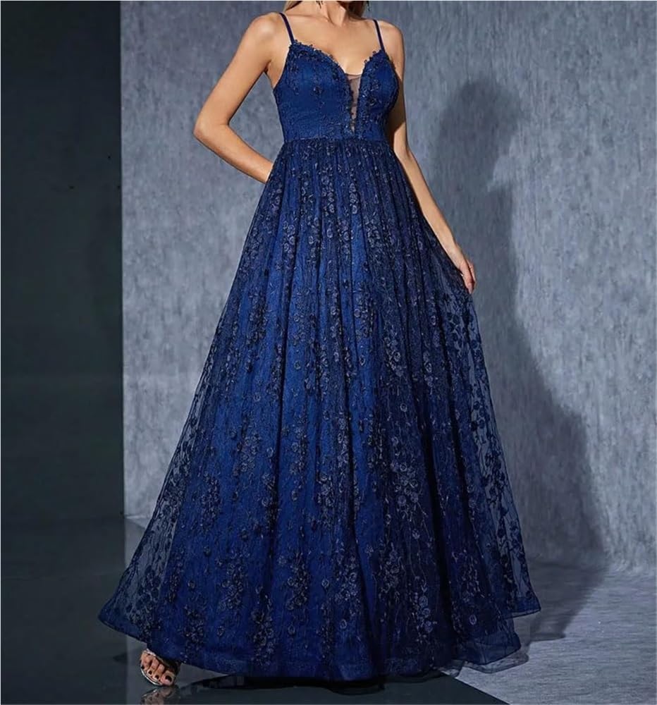 Women's V-Neck Camisole Maxi Dress Floral Lace Formal Evening Gown Party Dresses - Image 3