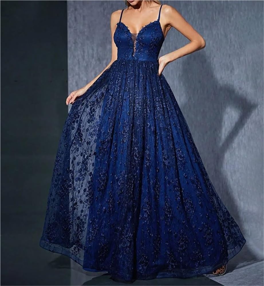 Women's V-Neck Camisole Maxi Dress Floral Lace Formal Evening Gown Party Dresses - Image 2