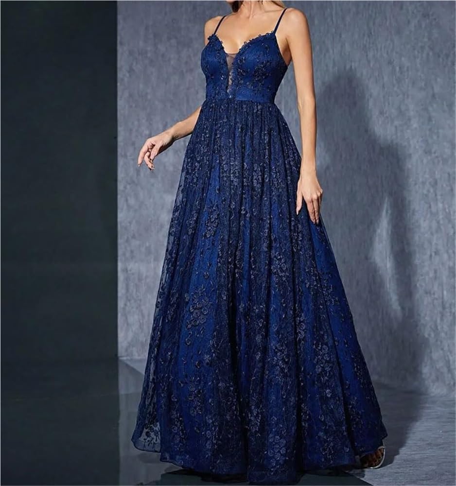 Women's V-Neck Camisole Maxi Dress Floral Lace Formal Evening Gown Party Dresses - Image 4