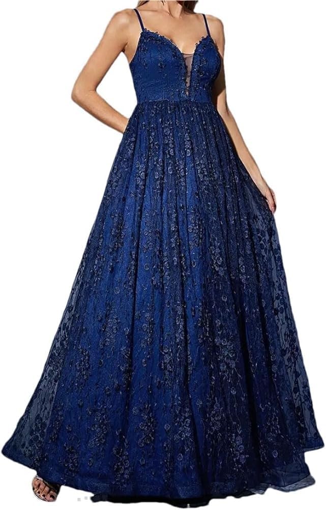 Women's V-Neck Camisole Maxi Dress Floral Lace Formal Evening Gown Party Dresses