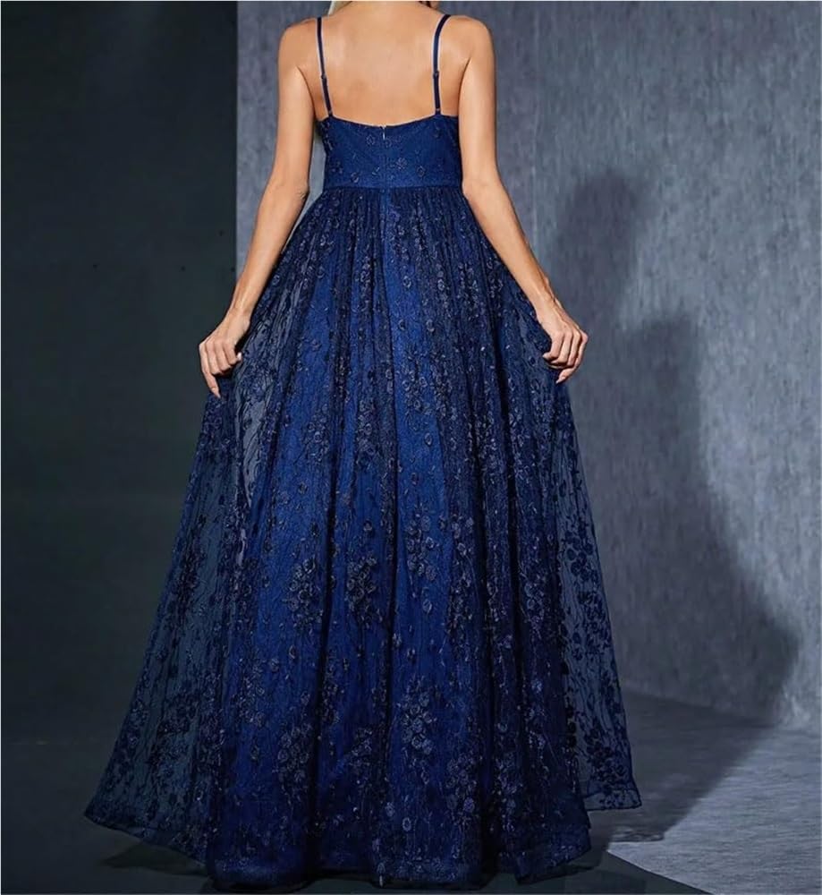 Women's V-Neck Camisole Maxi Dress Floral Lace Formal Evening Gown Party Dresses - Image 5