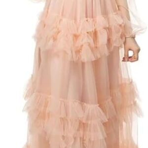 Women's V-Neck Long Sleeve Dress Mesh Spliced Cascading Lace Nail Bead Evening Gown