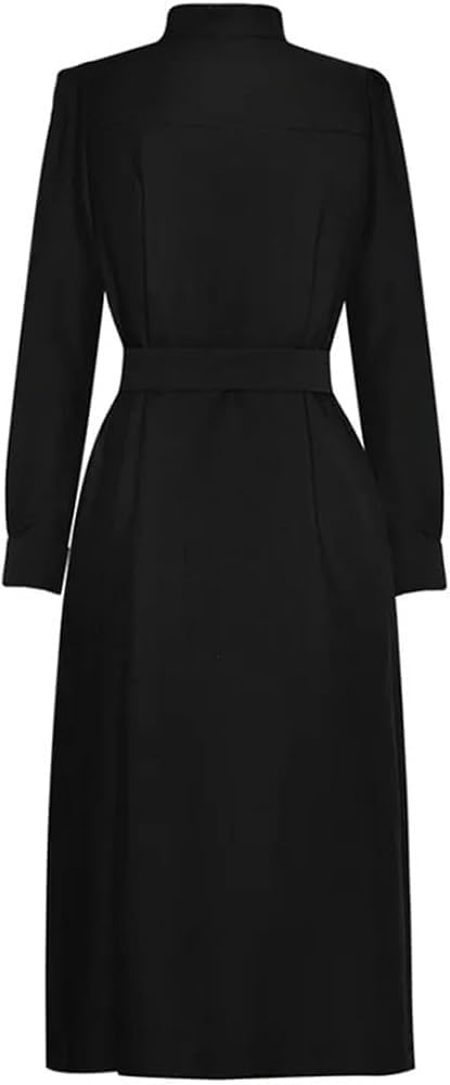 Women\u2019s Autumn Vintage Single Breasted Maxi Dress Solid Women Slim Fit Formal Evening Cocktail Dresses - Image 2