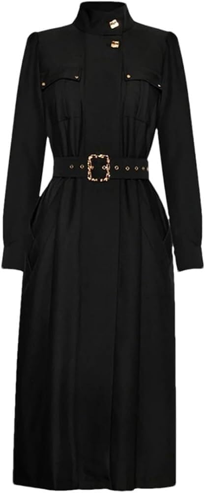 Women\u2019s Autumn Vintage Single Breasted Maxi Dress Solid Women Slim Fit Formal Evening Cocktail Dresses