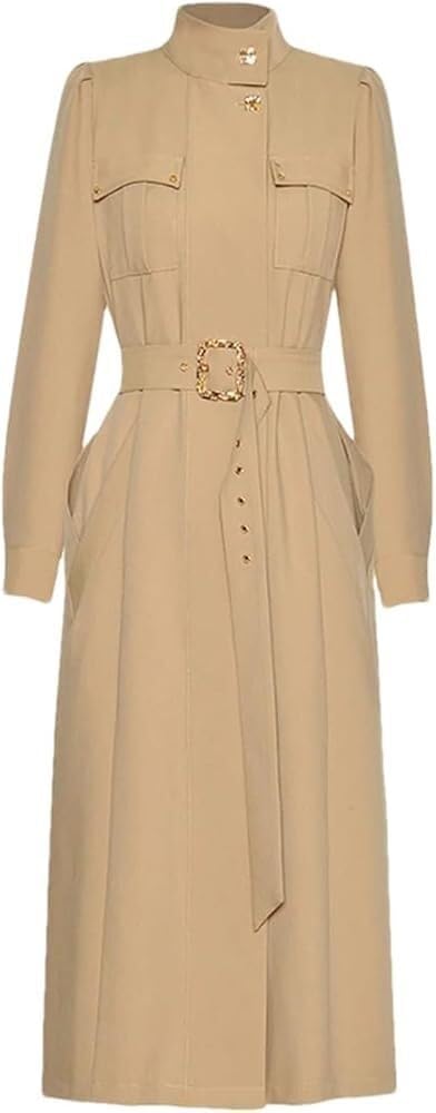 Women\u2019s Autumn Vintage Single Breasted Maxi Dress Solid Women Slim Fit Formal Evening Cocktail Dresses - Image 6