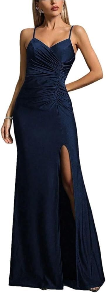 Women\u2019s Halter Pleated Evening Gown with Irregular Slit Fishtail Skirt Ball Formal Wear Dress - Image 6