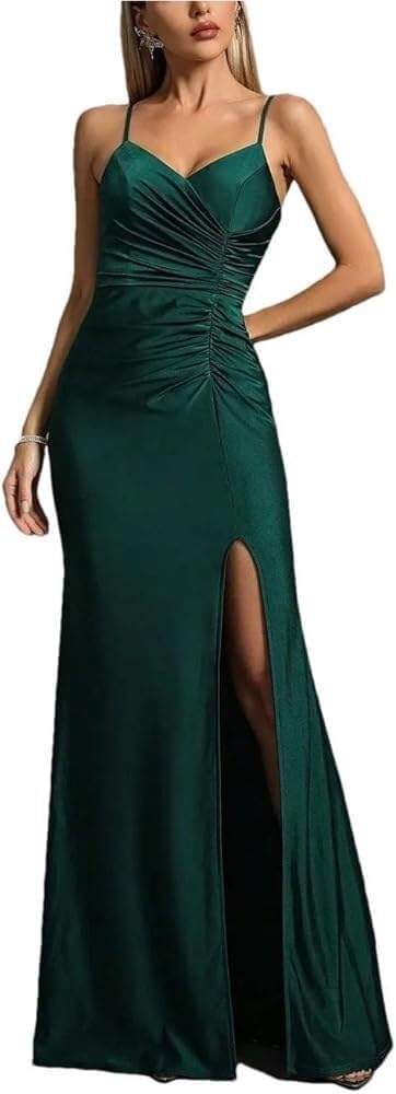 Women\u2019s Halter Pleated Evening Gown with Irregular Slit Fishtail Skirt Ball Formal Wear Dress