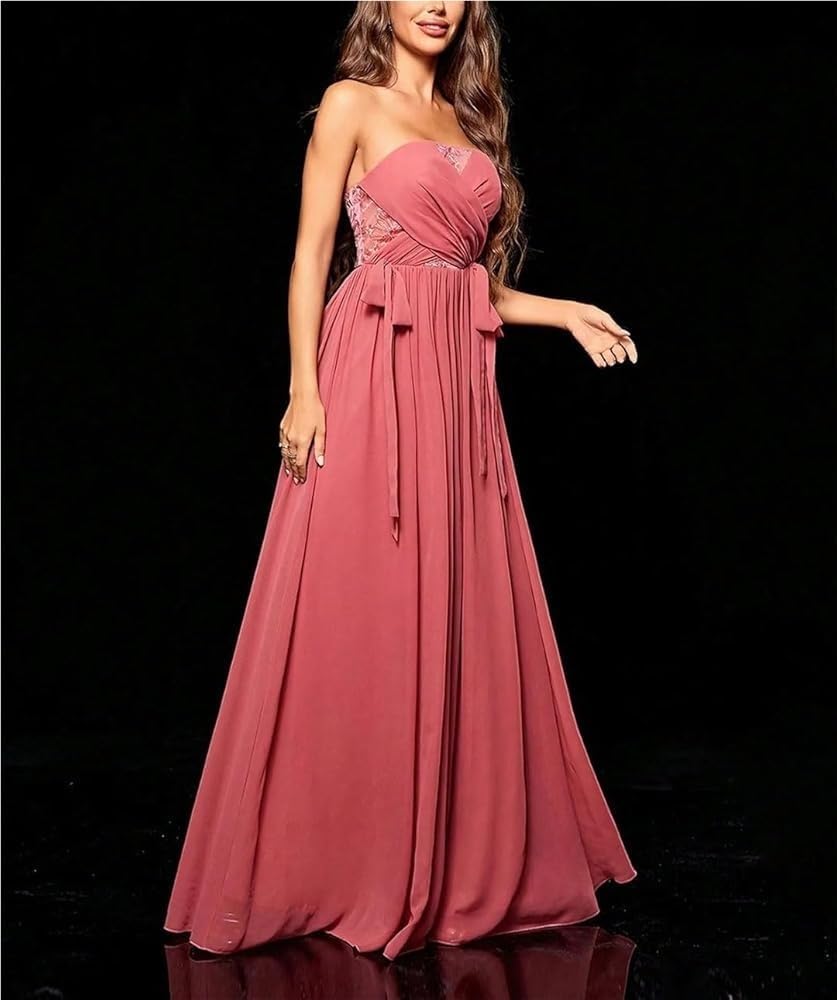 Women\u2019s Strapless Embroidery Evening Dresses Chiffon Cut-Out Ball Full-Length Formal Party Dress - Image 5