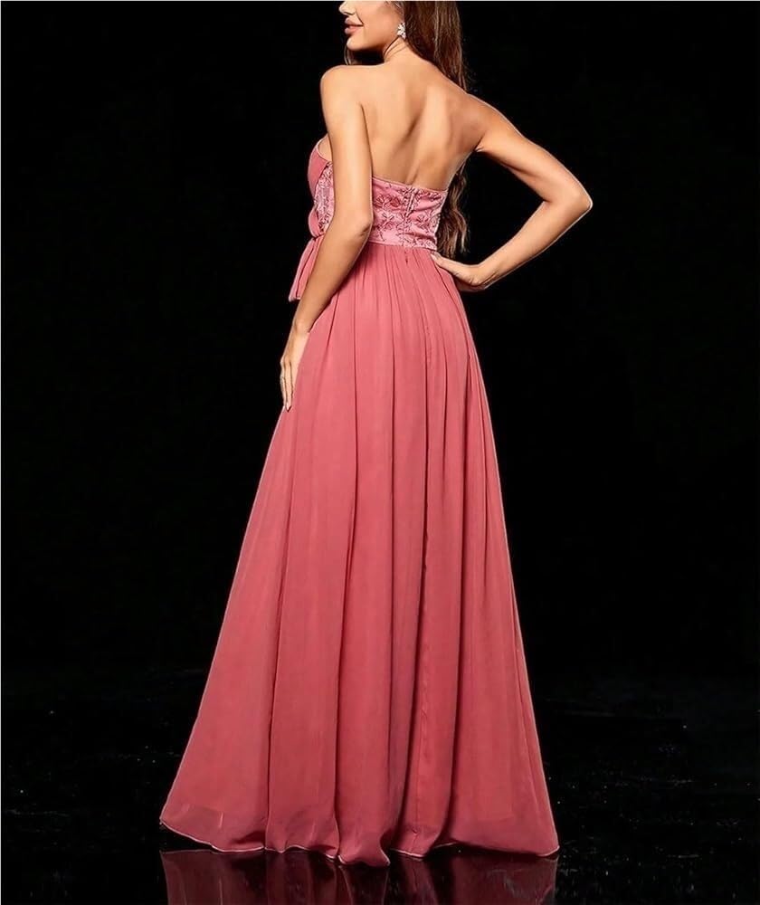 Women\u2019s Strapless Embroidery Evening Dresses Chiffon Cut-Out Ball Full-Length Formal Party Dress - Image 3