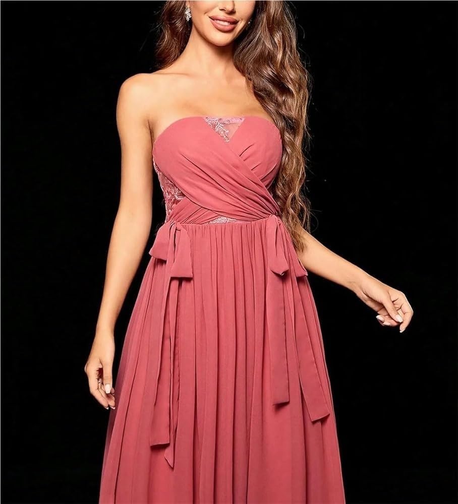 Women\u2019s Strapless Embroidery Evening Dresses Chiffon Cut-Out Ball Full-Length Formal Party Dress - Image 2