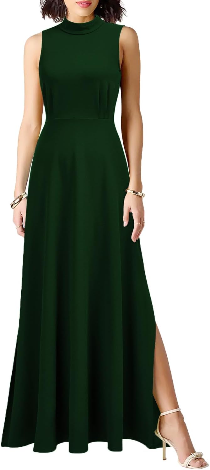 WOOSEA Women Sleeveless High Neck Split Evening Cocktail A-Line Long Dress - Image 6