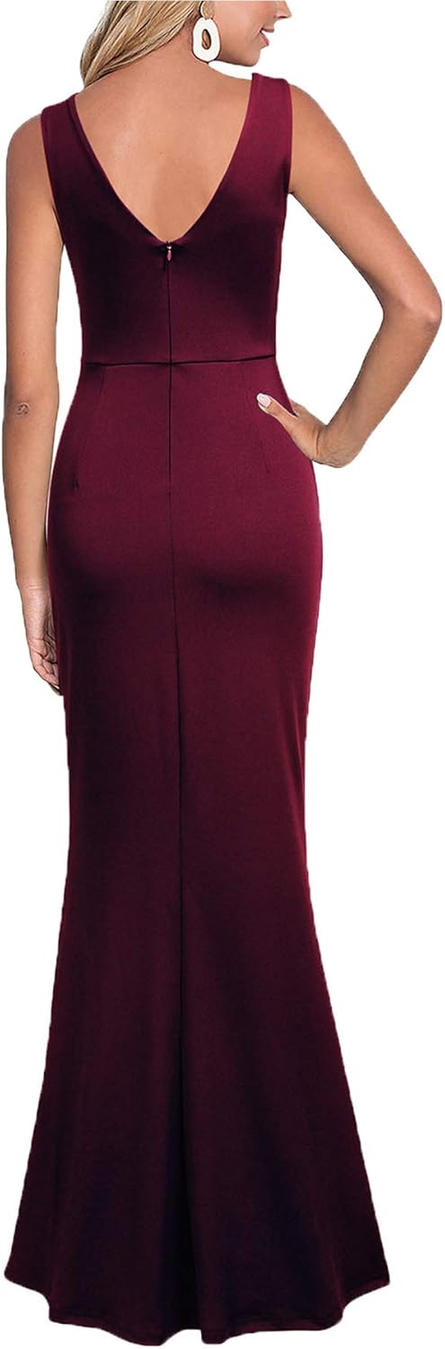 WOOSEA Women Sleeveless V Neck Split Evening Cocktail Long Dress - Image 2