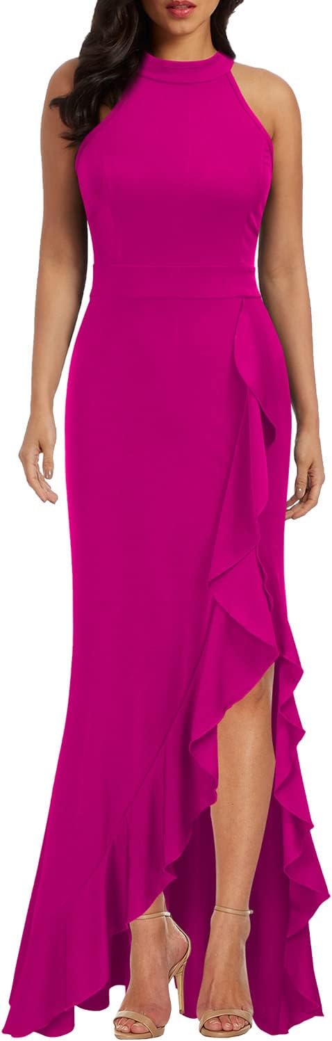 WOOSEA Women's High Neck Split Bodycon Mermaid Evening Cocktail Long Dress - Image 7