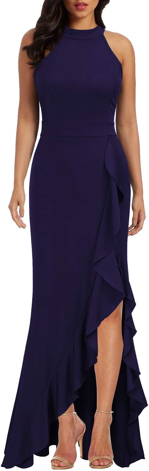WOOSEA Women's High Neck Split Bodycon Mermaid Evening Cocktail Long Dress - Image 6