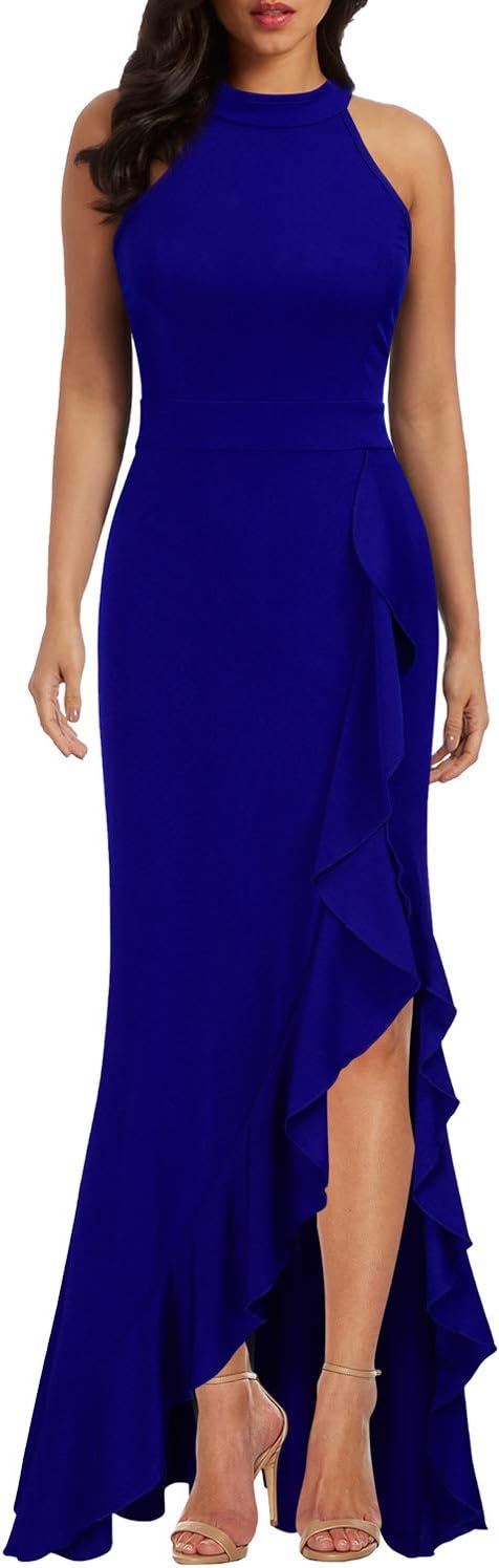 WOOSEA Women's High Neck Split Bodycon Mermaid Evening Cocktail Long Dress - Image 4