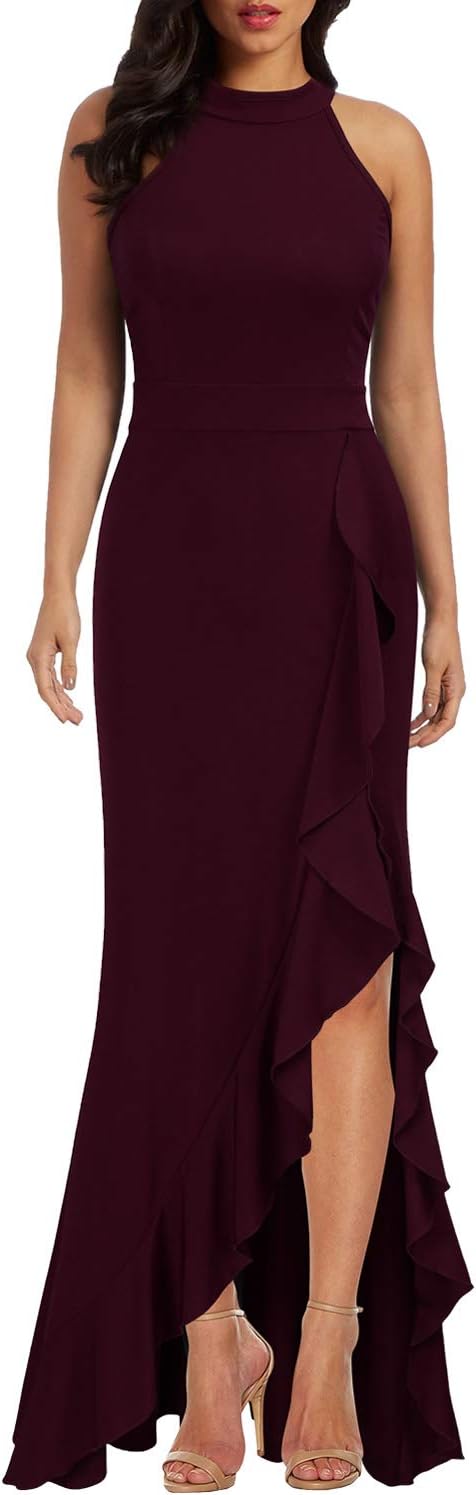 WOOSEA Women's High Neck Split Bodycon Mermaid Evening Cocktail Long Dress - Image 10