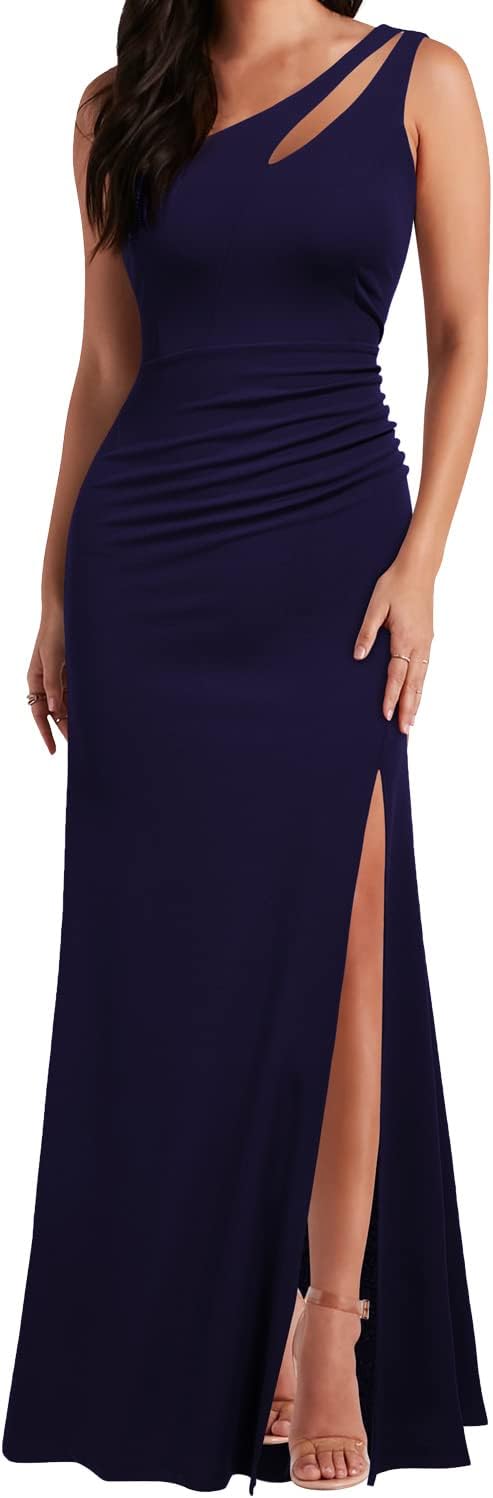 WOOSEA Women's One Shoulder Sleeveless Split Bodycon Mermaid Evening Cocktail Long Dress - Image 7