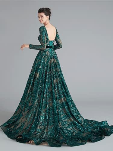 WOWBRIDAL Women's Sequin Evening Dress Luxurious Chapel Train Prom Dress Gowns - Image 5