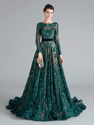 WOWBRIDAL Women's Sequin Evening Dress Luxurious Chapel Train Prom Dress Gowns - Image 2