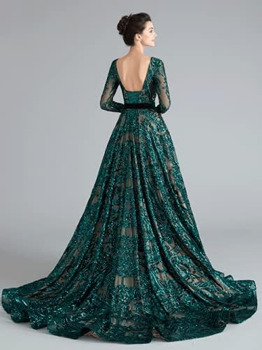 WOWBRIDAL Women's Sequin Evening Dress Luxurious Chapel Train Prom Dress Gowns - Image 4