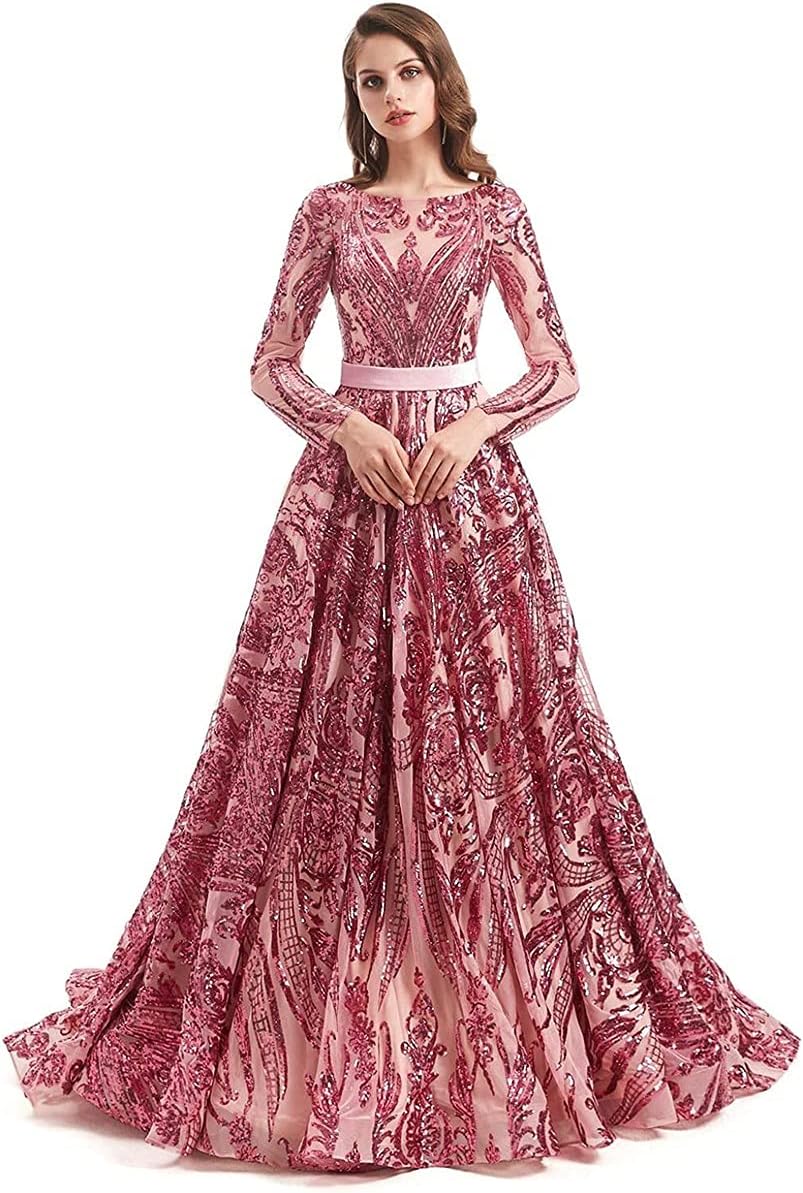 WOWBRIDAL Women's Sequin Evening Dress Luxurious Chapel Train Prom Dress Gowns - Image 13