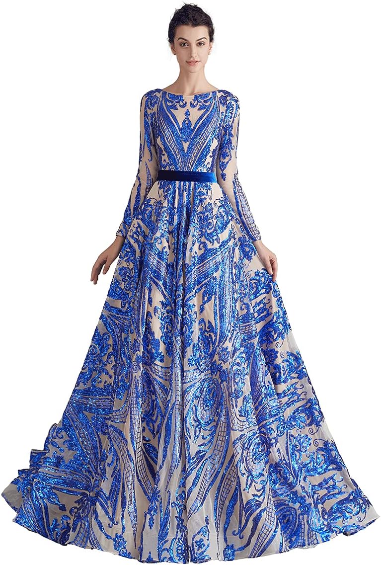 WOWBRIDAL Women's Sequin Evening Dress Luxurious Chapel Train Prom Dress Gowns - Image 14
