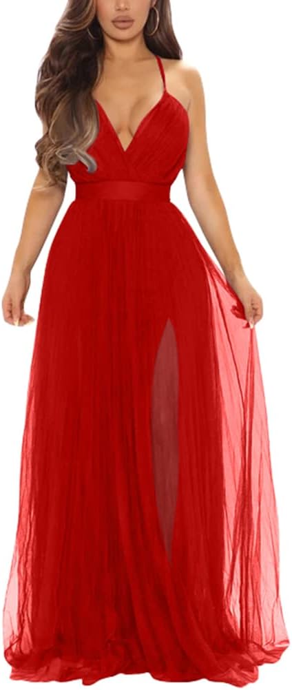 XXTAXN Women's Sexy Deep V Neck Split Cocktail Party Formal Bridesmaid Maxi Dress - Image 13