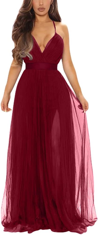 XXTAXN Women's Sexy Deep V Neck Split Cocktail Party Formal Bridesmaid Maxi Dress - Image 12