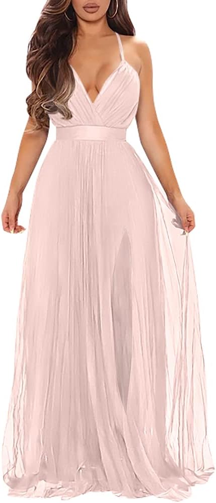 XXTAXN Women's Sexy Deep V Neck Split Cocktail Party Formal Bridesmaid Maxi Dress - Image 9