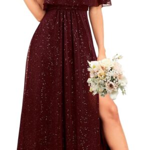 YHHOWEP Women's Bridesmaid Sparkly Dress Glitter One Shoulder Wedding Guest Dresses Long Split Maxi Formal Evening Gowns