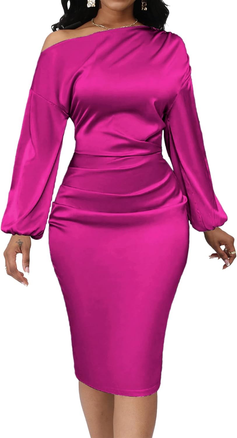 Yiershu Women's Sexy Fall Off Shoulder Bodycon Dress Elegant Long Sleeve Formal Cocktail Party Midi Maxi Dresses - Image 10