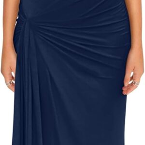 YMDUCH Women's Casual Short Sleeve Boat Neck Ruched High Split Bodycon Long Party Dress