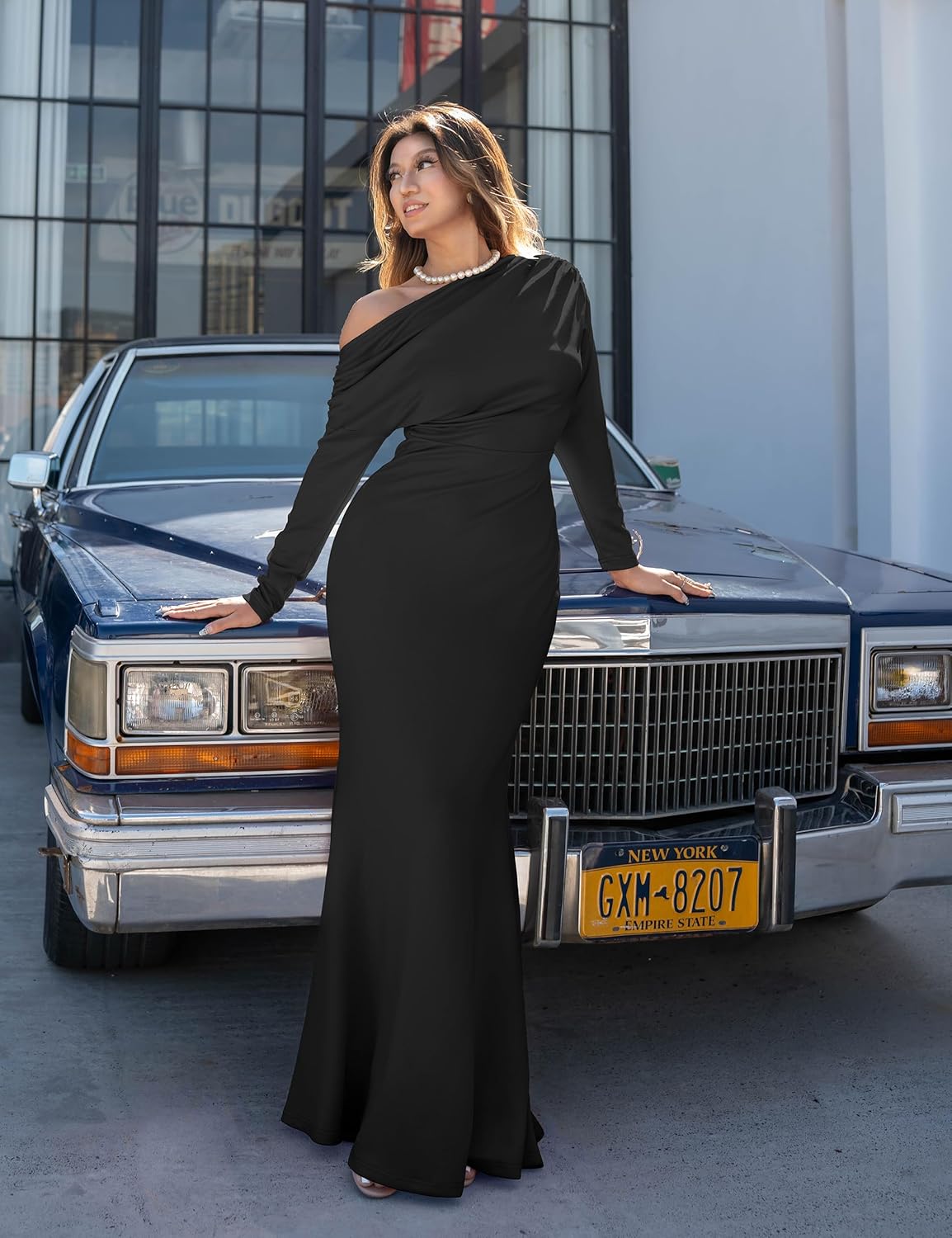 YMDUCH Women's Sexy Elegant Long Sleeve Off Shoulder Bodycon Long Evening Formal Dress - Image 5