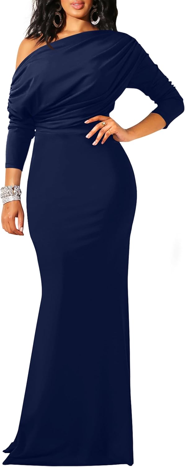 YMDUCH Women's Sexy Elegant Long Sleeve Off Shoulder Bodycon Long Evening Formal Dress - Image 11