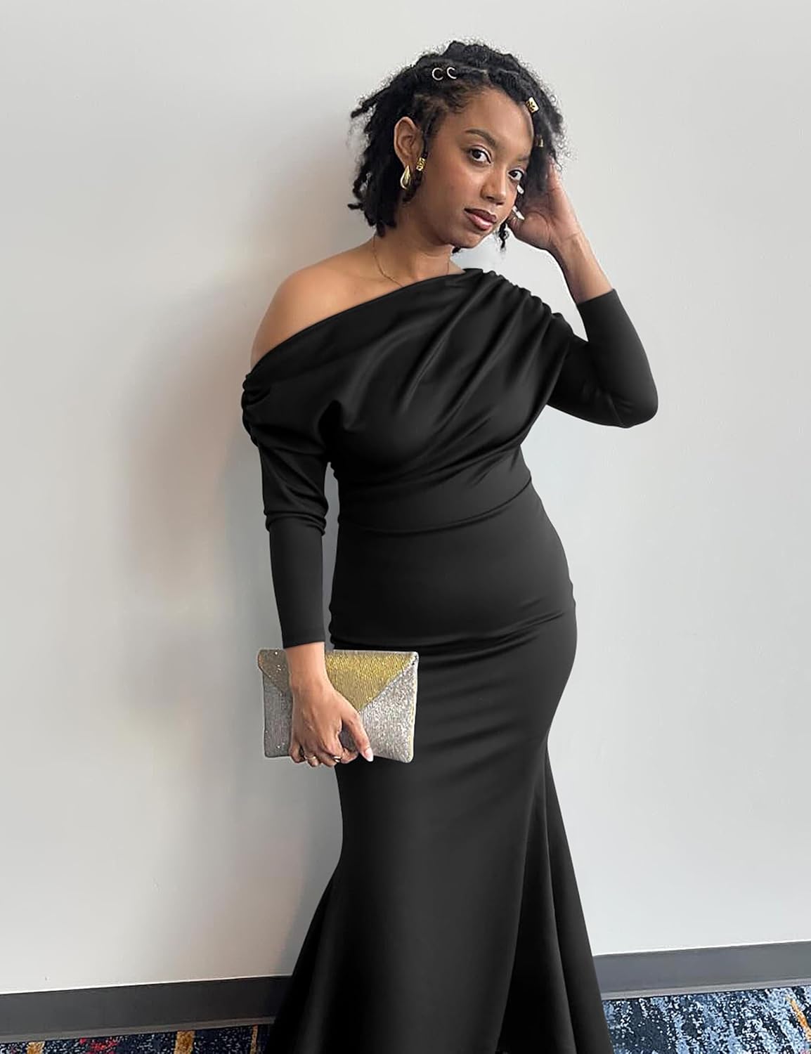 YMDUCH Women's Sexy Elegant Long Sleeve Off Shoulder Bodycon Long Evening Formal Dress - Image 9