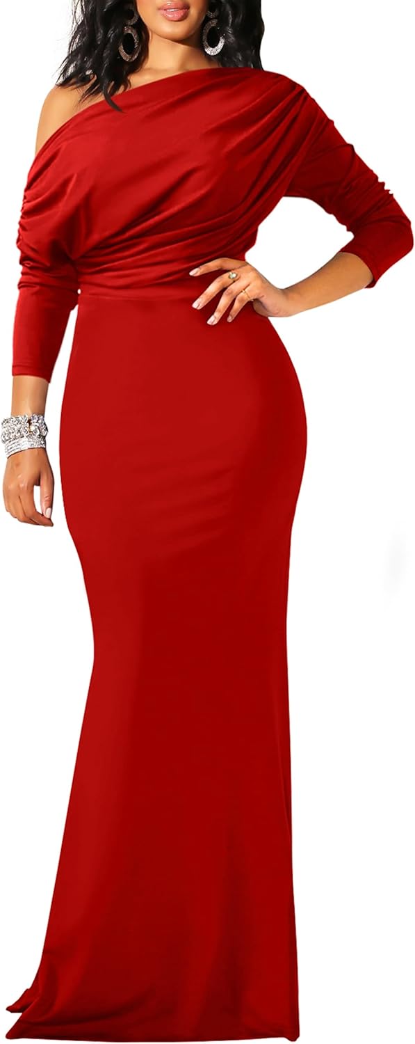 YMDUCH Women's Sexy Elegant Long Sleeve Off Shoulder Bodycon Long Evening Formal Dress - Image 13