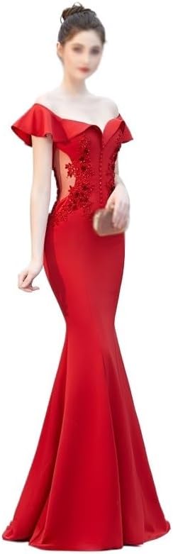 YMGSCC Slim-fit Dress Wedding Evening Dress Ladies Toasting Wedding Long Dress Word Shoulder Appreciation Banquet(X-Large) - Image 3