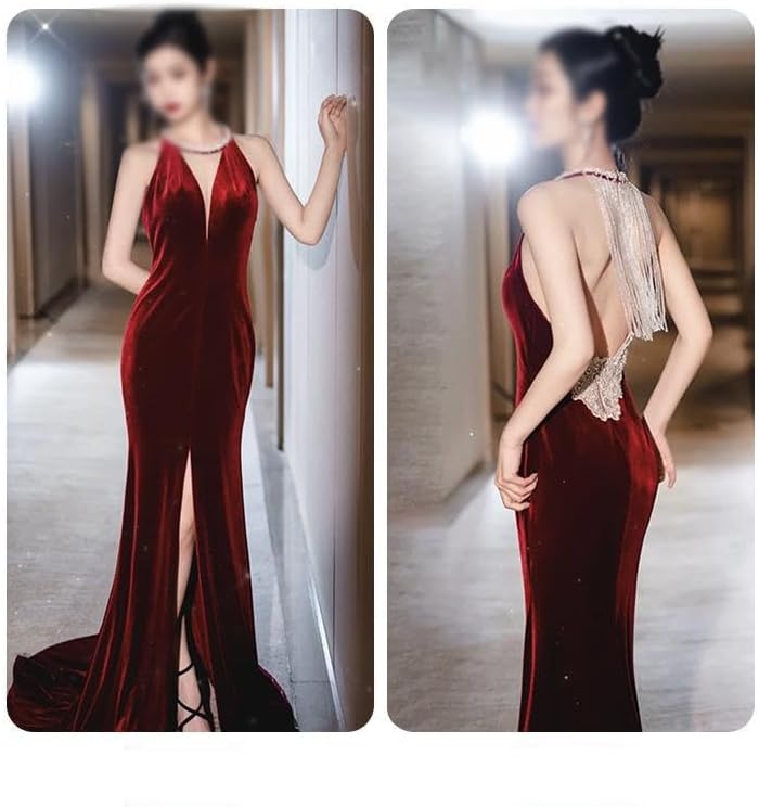 YMGSCC Velvet Cocktail Dress, Bride's Appreciation Banquet, Birthday, Spring Evening Dress(M) - Image 3