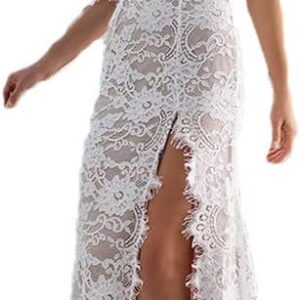 Youllyuu Off The Shoulder Lace Prom Gowns A-Line Split Side Floor-Length Evening Dresses Robes