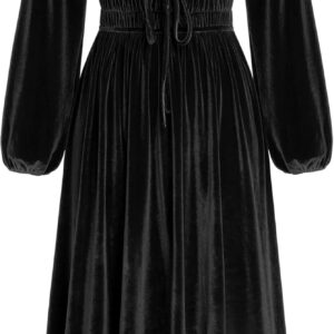 ZAFUL Womens Long Sleeve Velvet Dress 2025 Fall V Neck Holiday Cocktail Party Semi Formal Midi Dresses for Wedding Guest