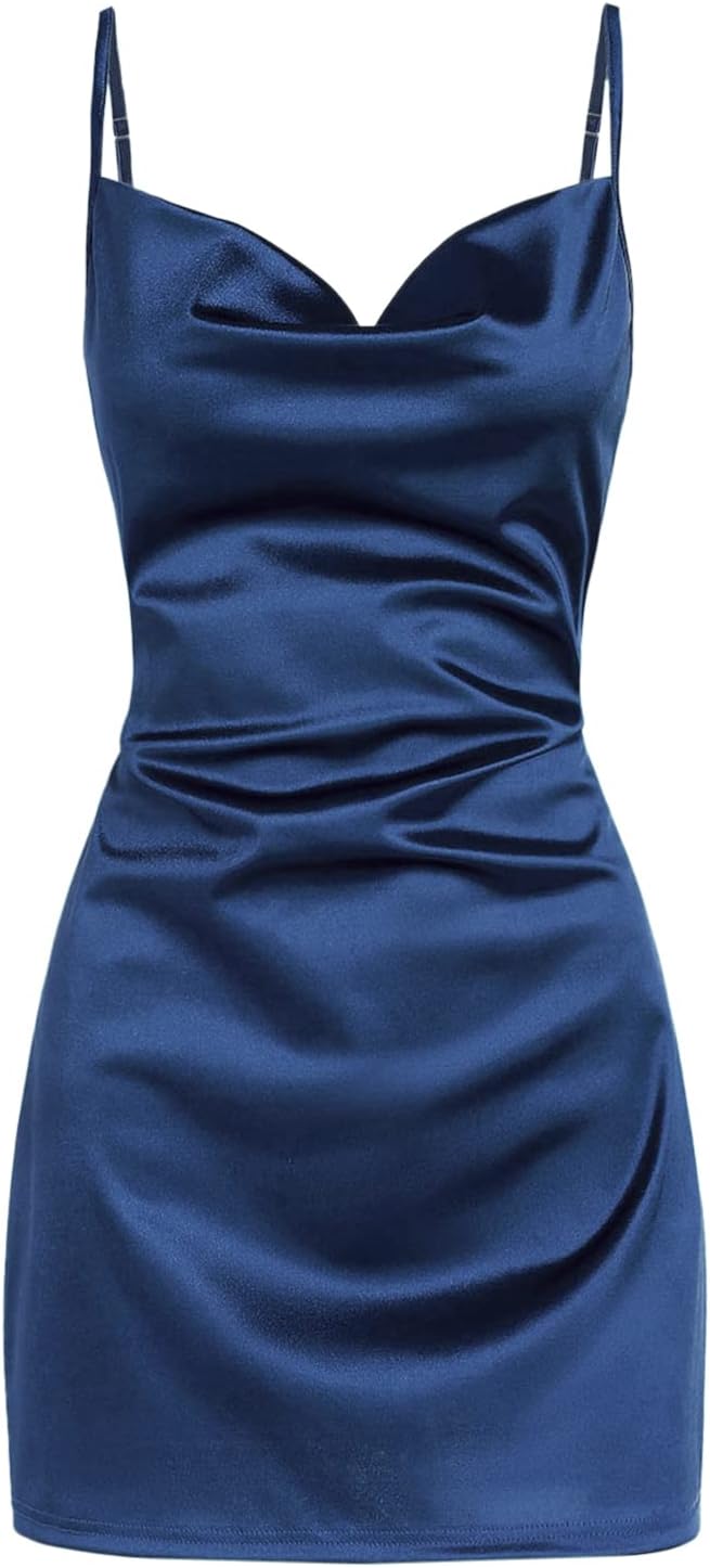 ZAFUL Women's Satin Sleeveless Spaghetti Strap Mini Dress Sexy Slip Cowl Neck Silky Cocktail Party Dresses - Image 11
