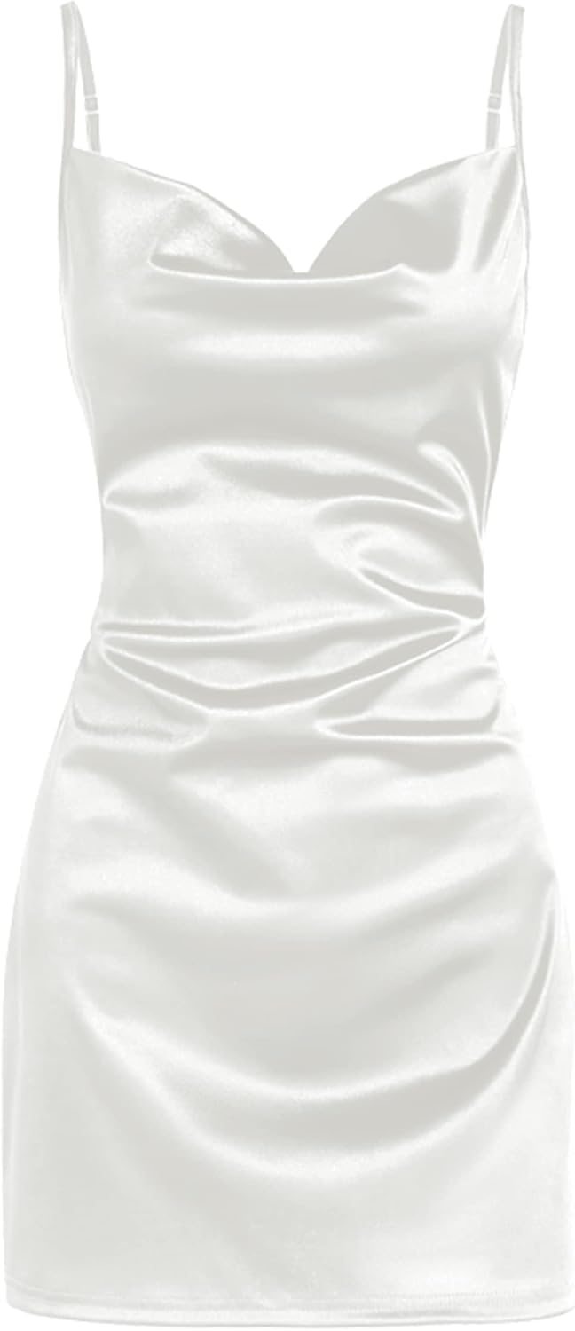 ZAFUL Women's Satin Sleeveless Spaghetti Strap Mini Dress Sexy Slip Cowl Neck Silky Cocktail Party Dresses - Image 25