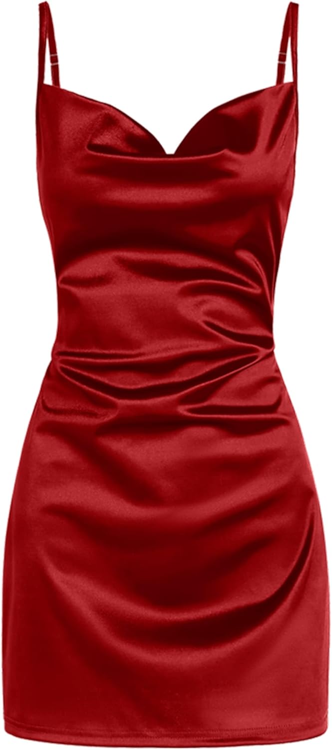 ZAFUL Women's Satin Sleeveless Spaghetti Strap Mini Dress Sexy Slip Cowl Neck Silky Cocktail Party Dresses - Image 24