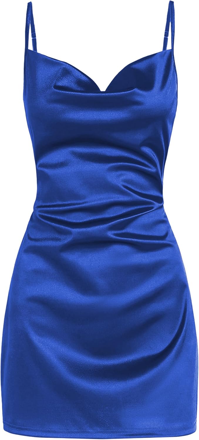 ZAFUL Women's Satin Sleeveless Spaghetti Strap Mini Dress Sexy Slip Cowl Neck Silky Cocktail Party Dresses - Image 8