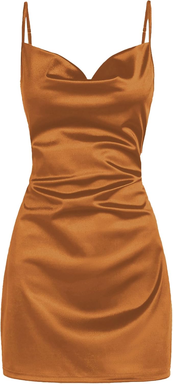 ZAFUL Women's Satin Sleeveless Spaghetti Strap Mini Dress Sexy Slip Cowl Neck Silky Cocktail Party Dresses - Image 16